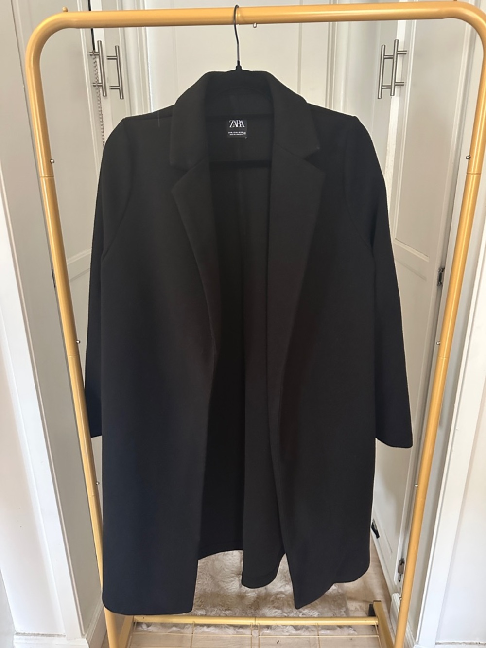 ZARA Black Open-Front Long Trench Coat